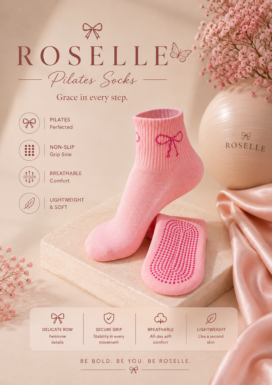 Roselle Pilates Socks